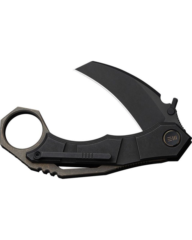 WeKnifeCo Tayra Karambit blackwash finish Bohler M390 stainless hawkbill blade blackwashed and brushed titanium handle f