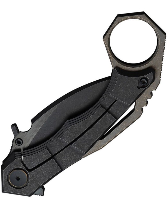 WeKnifeCo Tayra Karambit blackwash finish Bohler M390 stainless hawkbill blade blackwashed and brushed titanium handle f