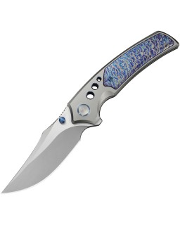We Knife Skynix Stonewashed Bohler M390 Steel Blade Gray Flame Anodized Titanium Handle