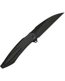 We Knife Fluxor Nested Linerlock Stonewash Bohler M390 Stainless Steel Blade Black Titanium Handle