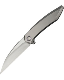 We Knife Fluxor Nested Linerlock Satin Bohler M390 Stainless Steel Gray Titanium Handle