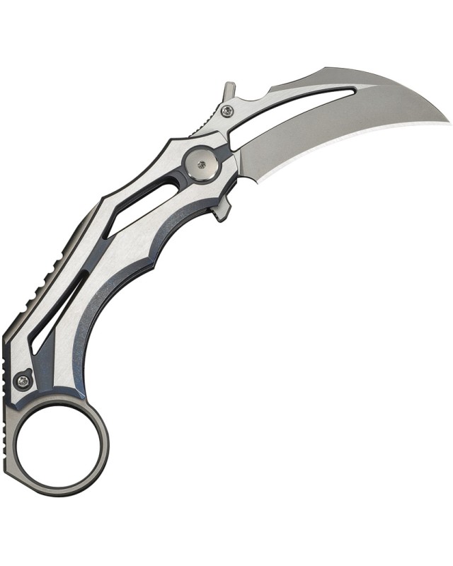 We Knife Cryonix Nested Stonewash Satin Bohler M390 Steel Blade Blue and Satin Titanium Handle