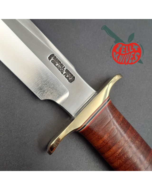 Randall Made Knives Model 1-7  forged carbon steel blade brass guard Duralumin pommel stacked leather handle