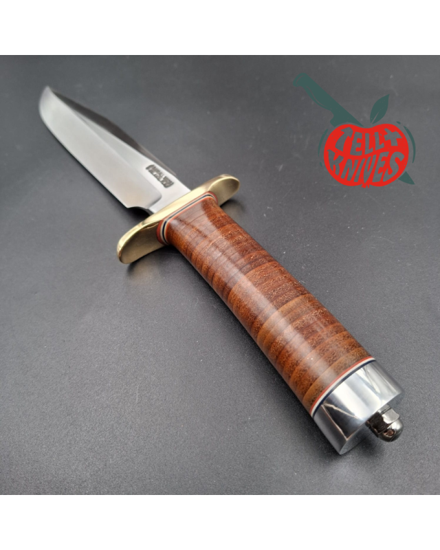 Randall Made Knives Model 1-7  forged carbon steel blade brass guard Duralumin pommel stacked leather handle