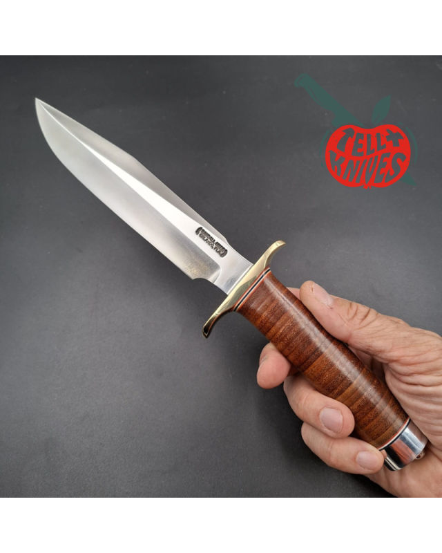 Randall Made Knives Model 1-7  forged carbon steel blade brass guard Duralumin pommel stacked leather handle