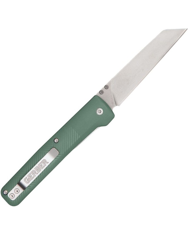 Gerber Tanto Pledge Linerlock Folding Knife Black 7Cr17Mov Steel Lichen Green Handle