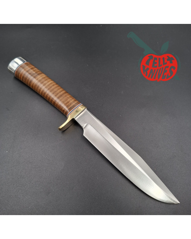 Randall Made Knives Model 5-6  forged carbon steel blade brass guard Duralumin pommel stacked leather handle