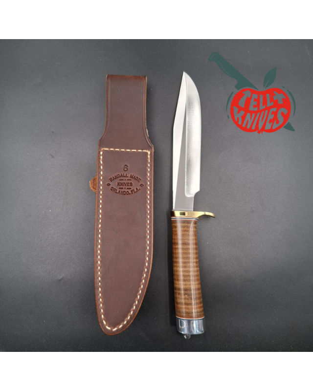 Randall Made Knives Model 5-6  forged carbon steel blade brass guard Duralumin pommel stacked leather handle