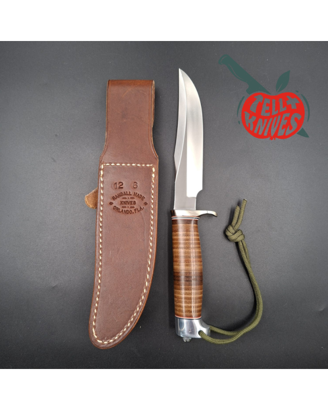 Randall Made Knives Model 12-6 Little Bear forged carbon steel nickel silver guard stacked leather handle