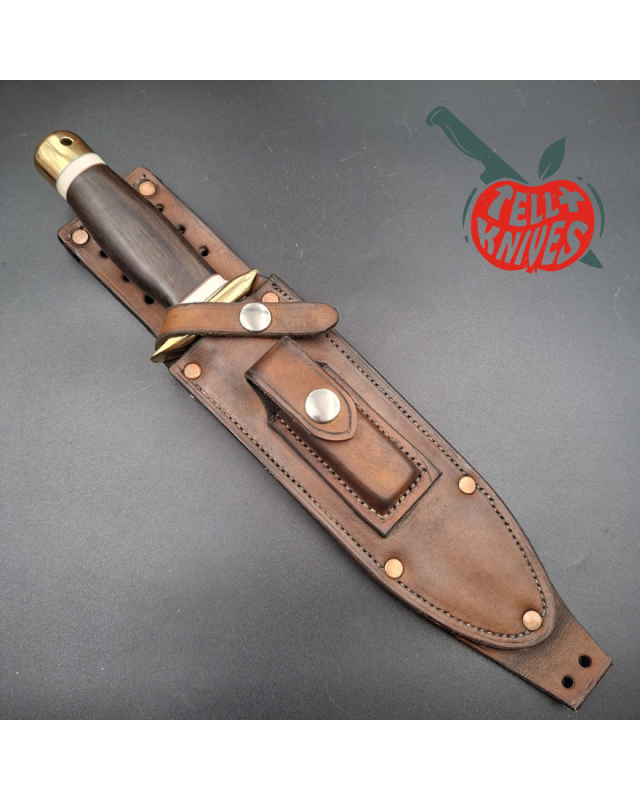 La Grotte du Loup Custom Fighting Knife forged carbon steel blade brass guard and pommel ebony handle