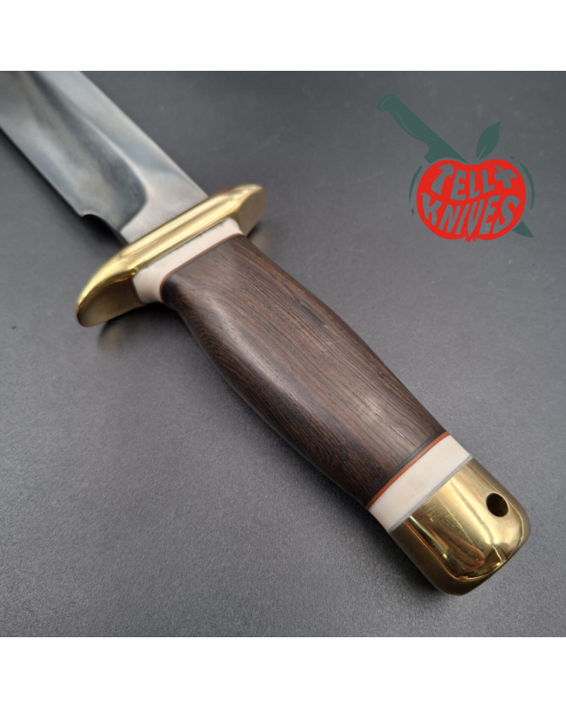 La Grotte du Loup Custom Fighting Knife forged carbon steel blade brass guard and pommel ebony handle