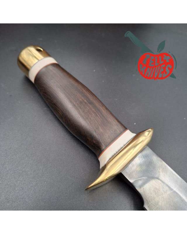 La Grotte du Loup Custom Fighting Knife forged carbon steel blade brass guard and pommel ebony handle