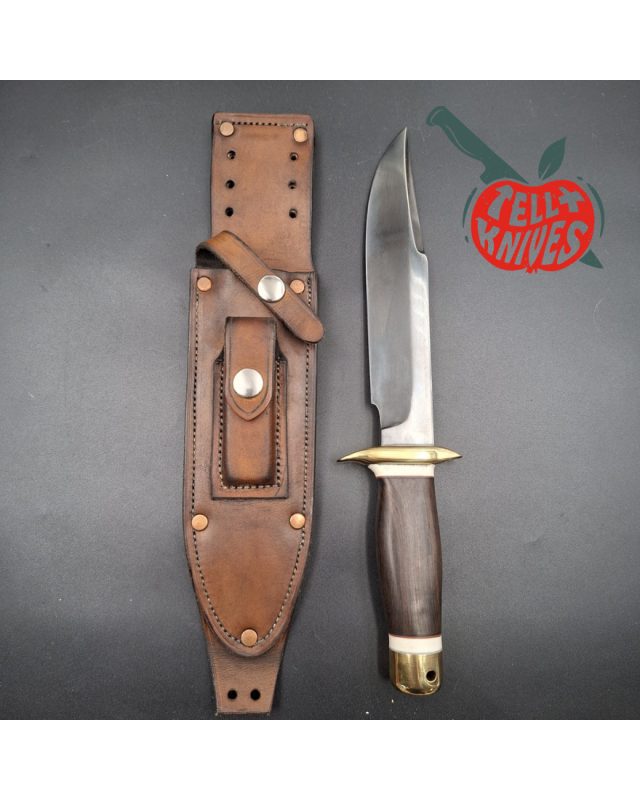 La Grotte du Loup Custom Fighting Knife forged carbon steel blade brass guard and pommel ebony handle
