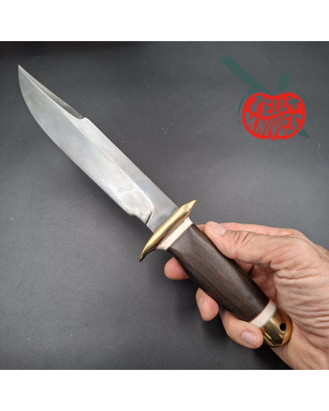 La Grotte du Loup Custom Fighting Knife forged carbon steel blade brass guard and pommel ebony handle