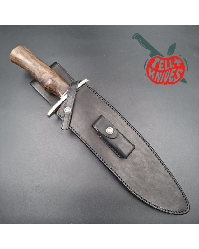 Randall Made Knives Model Sasquatch Large forged carbon steel walnut handle nickel silver guard brown leather sheath