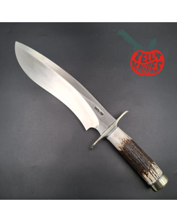 Randall Made Knives Model Sasquatch Large forged carbon steel stag handle nickel silver guard signed black leather sheath