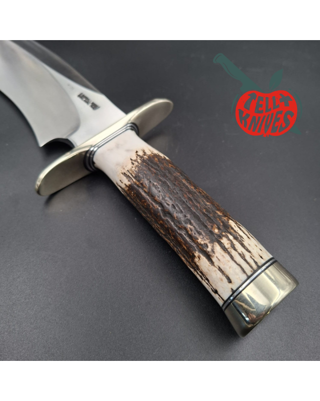 Randall Made Knives Model Sasquatch Large forged carbon steel stag handle nickel silver guard signed black leather sheath