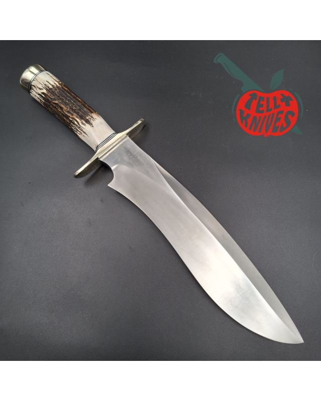 Randall Made Knives Model Sasquatch Large forged carbon steel stag handle nickel silver guard signed black leather sheath