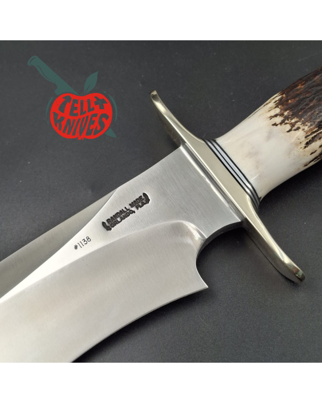Randall Made Knives Model Sasquatch Large forged carbon steel stag handle nickel silver guard signed black leather sheath