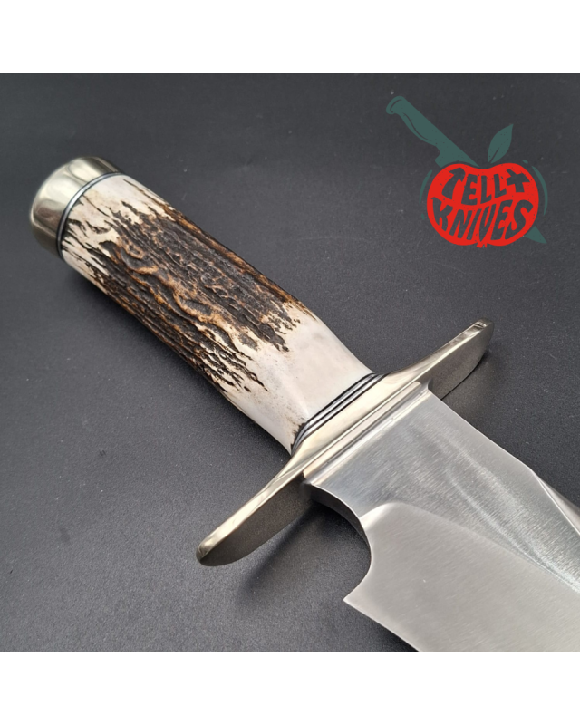 Randall Made Knives Model Sasquatch Large forged carbon steel stag handle nickel silver guard signed black leather sheath