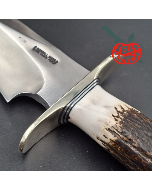 Randall Made Knives Model Sasquatch Large forged carbon steel stag handle nickel silver guard signed black leather sheath