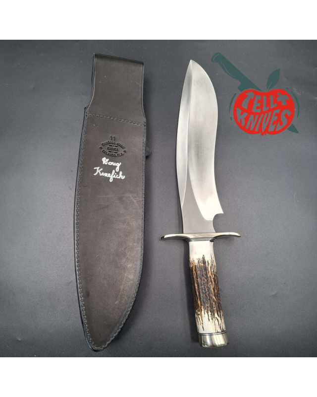 Randall Made Knives Model Sasquatch Large forged carbon steel stag handle nickel silver guard signed black leather sheath