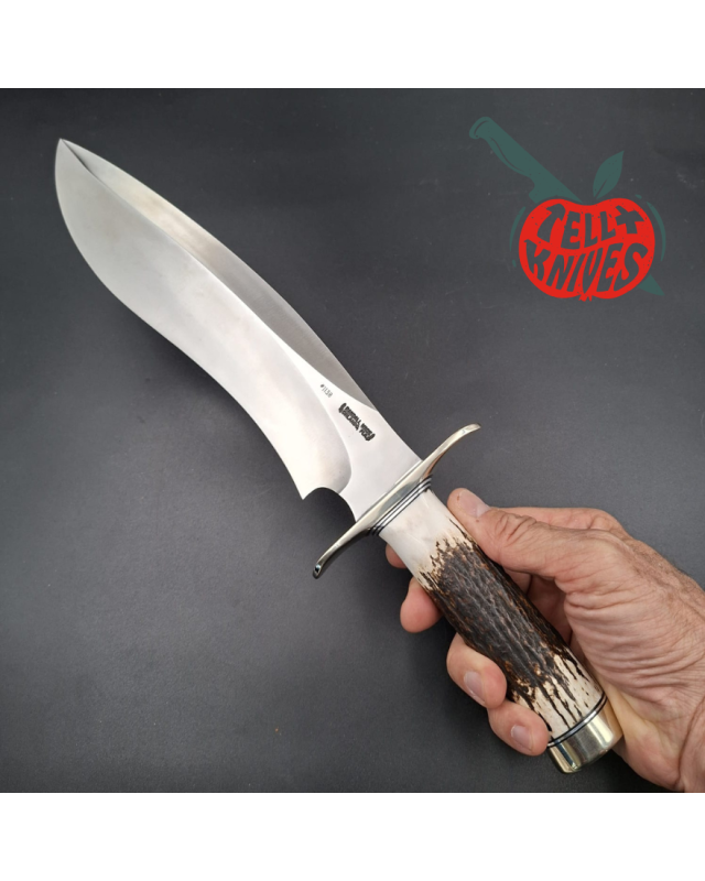 Randall Made Knives Model Sasquatch Large forged carbon steel stag handle nickel silver guard signed black leather sheath