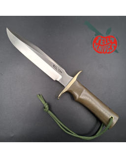 Randall Made Knives Model 16 SP1 Fighter forged stainless steel brass micarta handle brass guard brown leather sheath