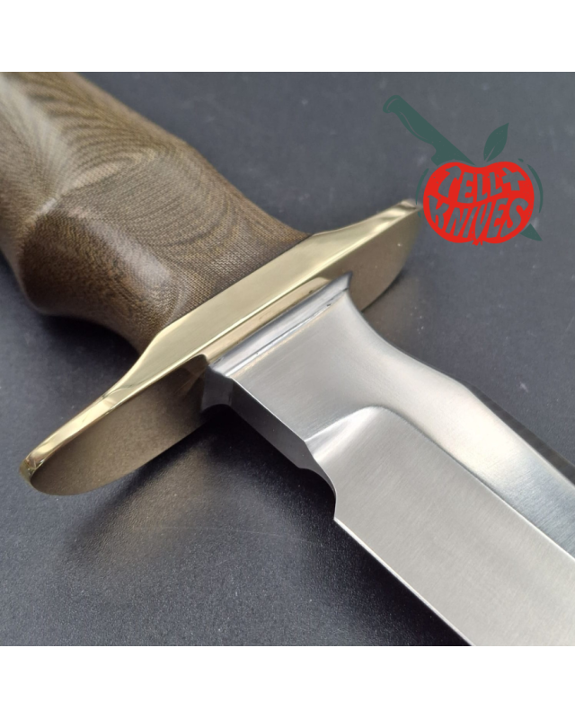 Randall Made Knives Model 16 SP1 Fighter forged stainless steel brass micarta handle brass guard brown leather sheath