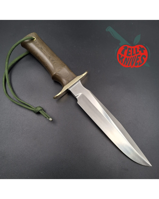 Randall Made Knives Model 16 SP1 Fighter forged stainless steel brass micarta handle brass guard brown leather sheath