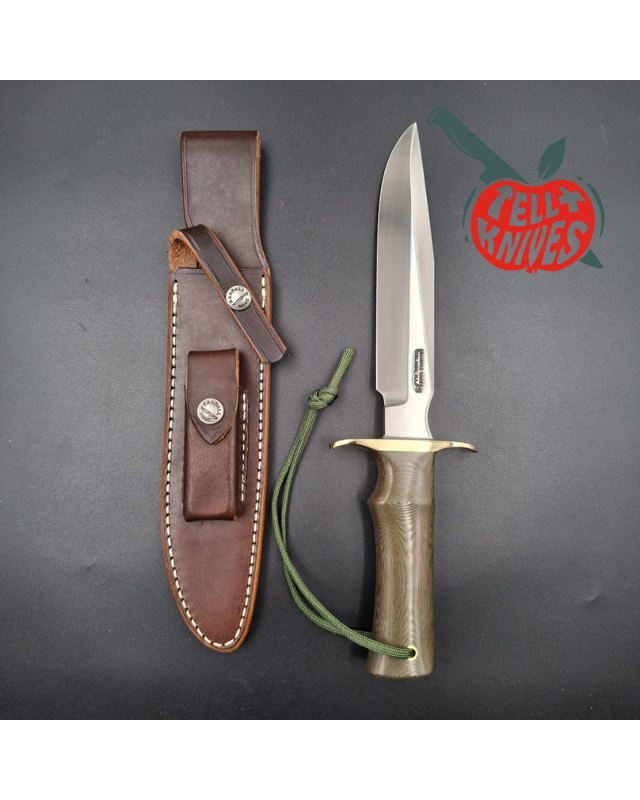 Randall Made Knives Model 16 SP1 Fighter forged stainless steel brass micarta handle brass guard brown leather sheath