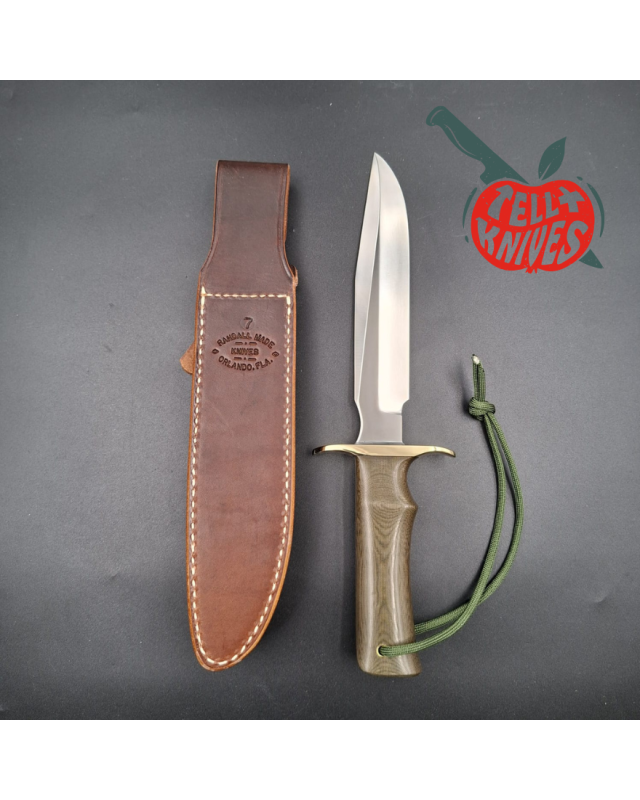 Randall Made Knives Model 16 SP1 Fighter forged stainless steel brass micarta handle brass guard brown leather sheath