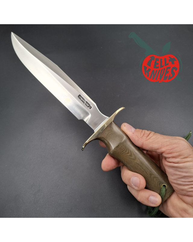 Randall Made Knives Model 16 SP1 Fighter forged stainless steel brass micarta handle brass guard brown leather sheath