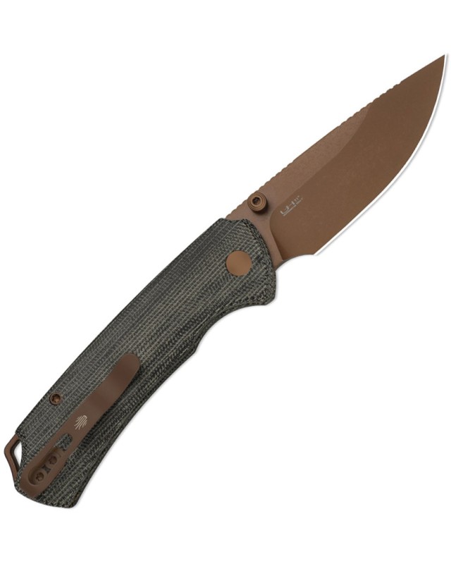 Kizer T1 BD Button Lock PVD Nitro V Steel Blade Black Micarta Handle