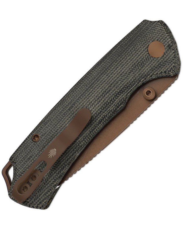 Kizer T1 BD Button Lock PVD Nitro V Steel Blade Black Micarta Handle