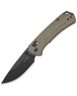 Kizer T1 CD Button Lock Blackwash Nitro V Steel Blade Green Micarta Handle