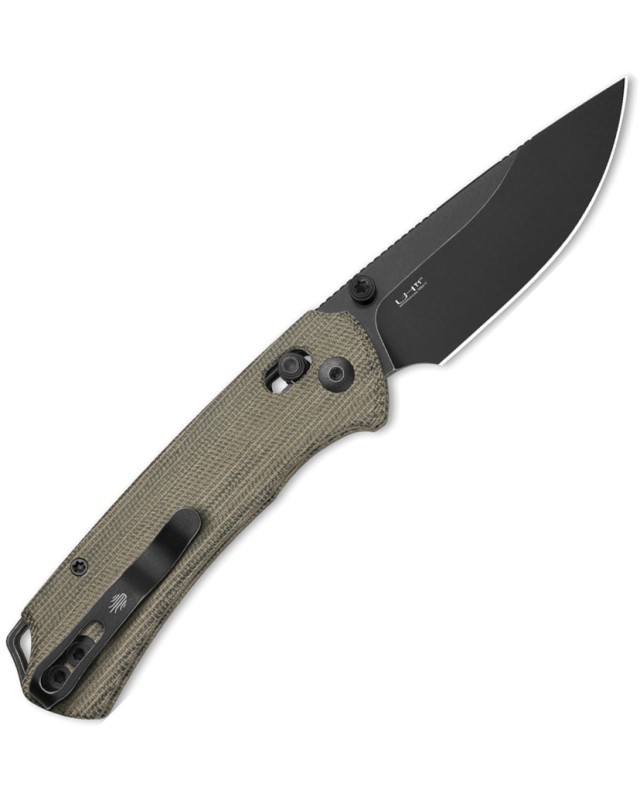 Kizer T1 CD Button Lock Blackwash Nitro V Steel Blade Green Micarta Handle