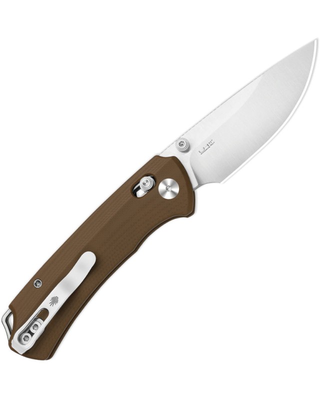 Kizer T1 CD Button Lock Satin Nitro V Steel Blade Brown G10 Handle