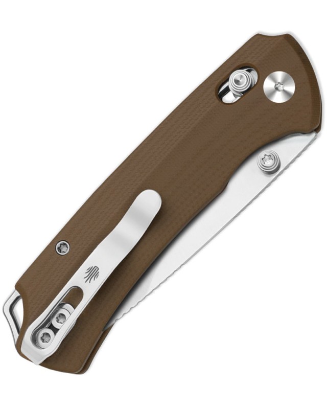Kizer T1 CD Button Lock Satin Nitro V Steel Blade Brown G10 Handle