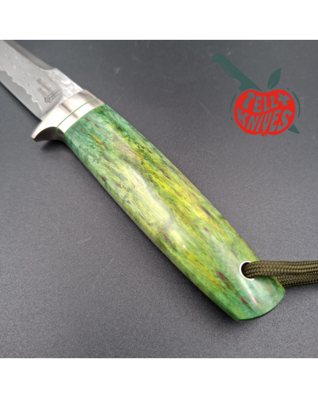 Sergey Shidlovskiy Custom Knives Model Hunter Lizard VG-10 laminate steel silver nickel guard green Karelian Birch wood