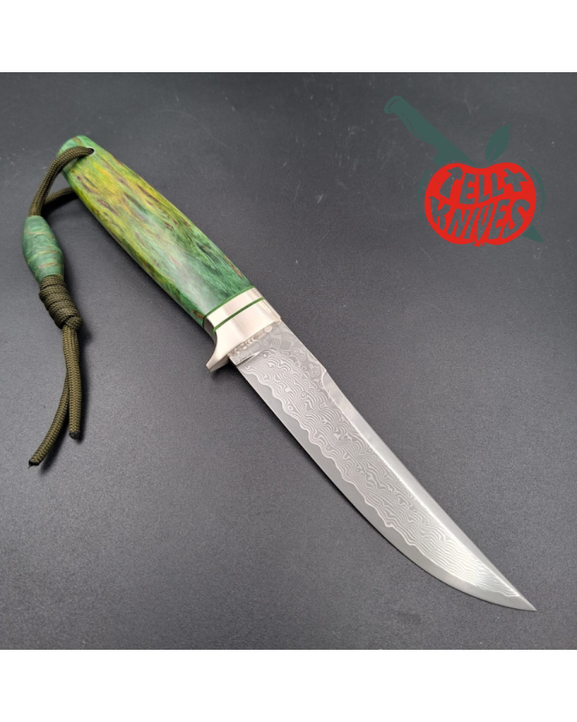 Sergey Shidlovskiy Custom Knives Model Hunter Lizard VG-10 laminate steel silver nickel guard green Karelian Birch wood