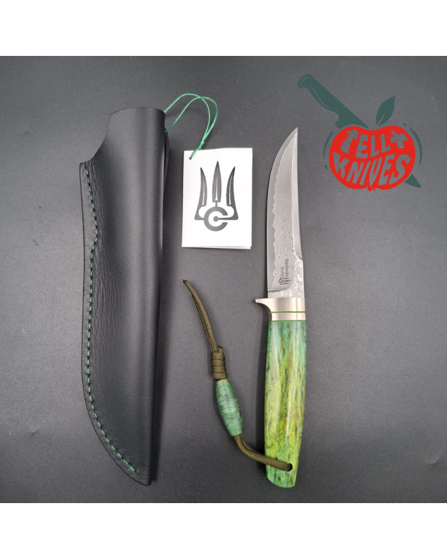 Sergey Shidlovskiy Custom Knives Model Hunter Lizard VG-10 laminate steel silver nickel guard green Karelian Birch wood