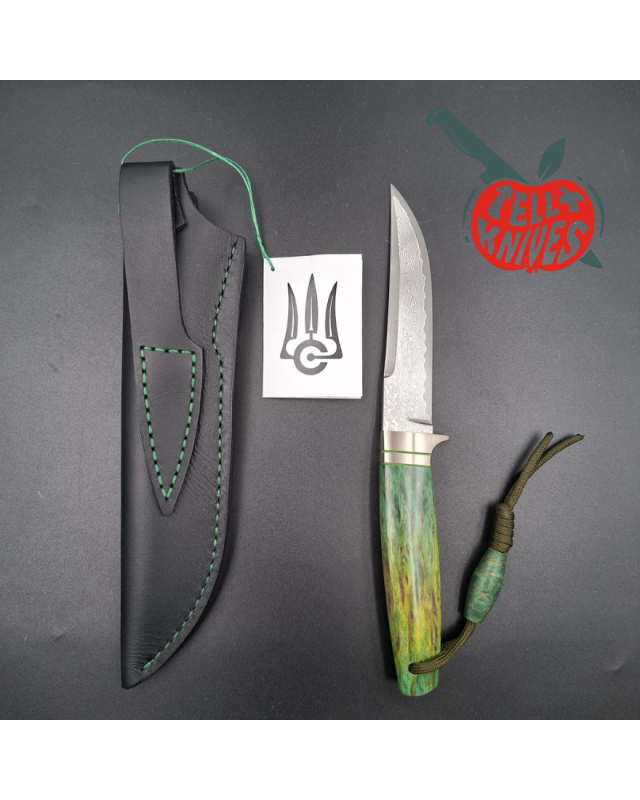 Sergey Shidlovskiy Custom Knives Model Hunter Lizard VG-10 laminate steel silver nickel guard green Karelian Birch wood