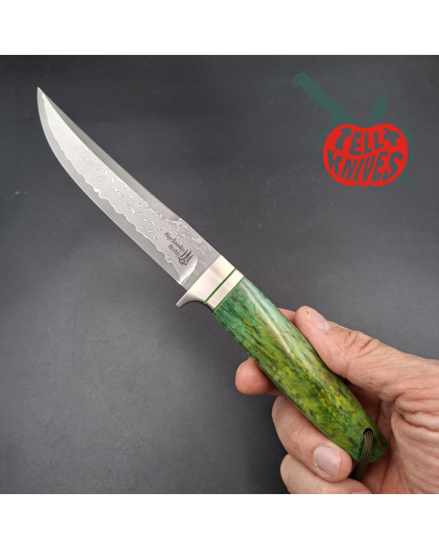 Sergey Shidlovskiy Custom Knives Model Hunter Lizard VG-10 laminate steel silver nickel guard green Karelian Birch wood