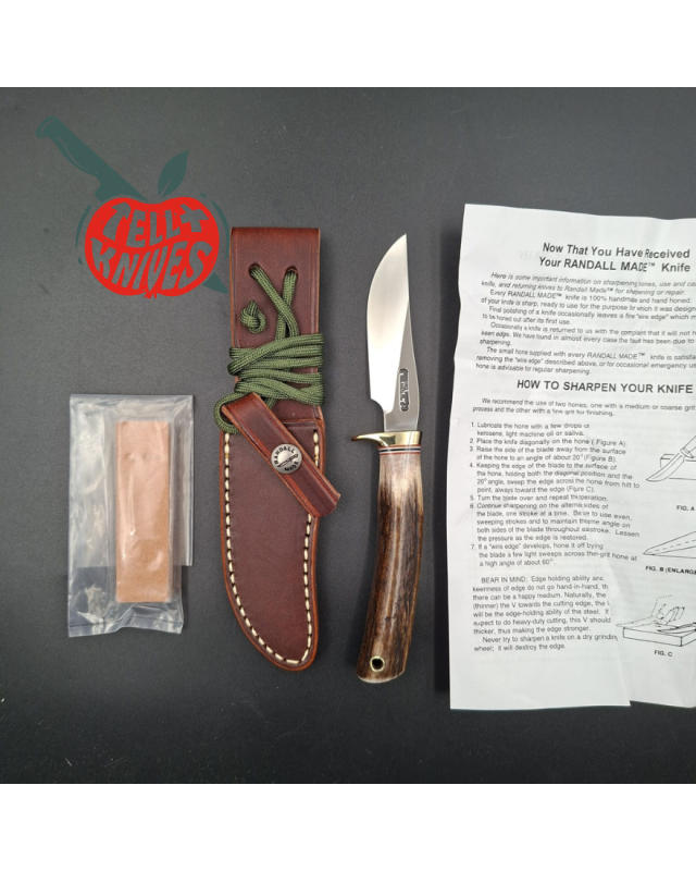 Randall Made Knives Model GTR Special forged stainless steel brass guard stag handle brown leather sheath
