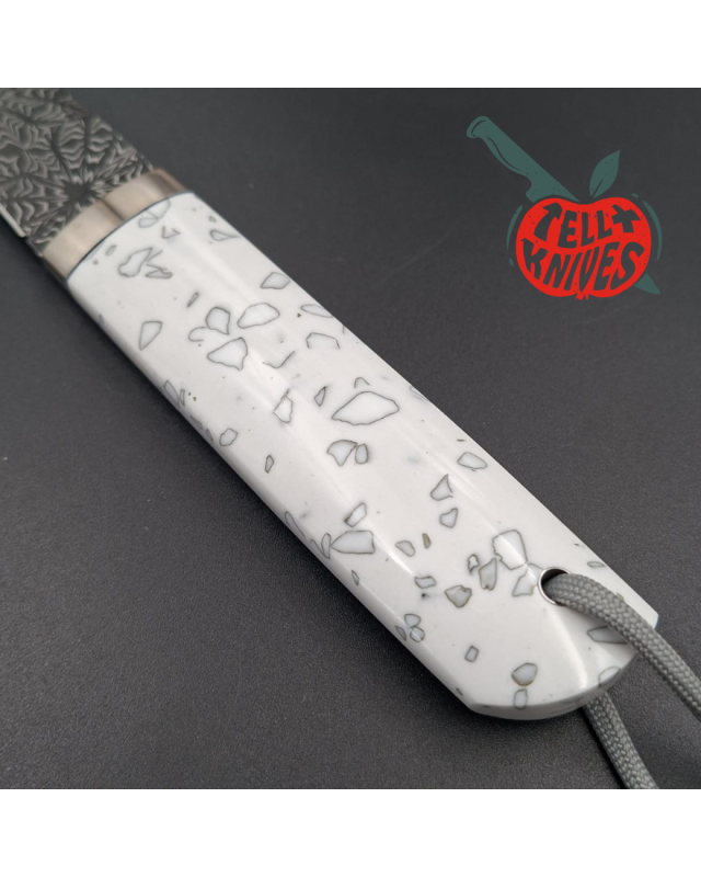 Sergey Shidlovskiy Custom Knives Tanto Blade Black Mosaic Damascus steel silver nickel guard artificial stone handle