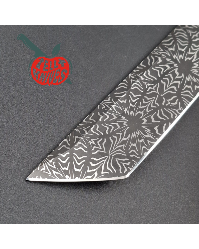 Sergey Shidlovskiy Custom Knives Tanto Blade Black Mosaic Damascus steel silver nickel guard artificial stone handle