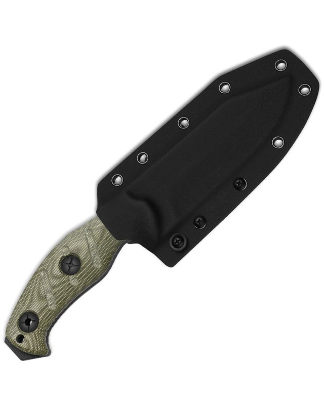 Kizer Sheepdog Survival Fixed Blade Black 1095HC Steel Green Micarta Handle