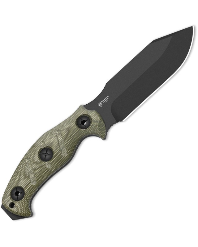 Kizer Sheepdog Survival Fixed Blade Black 1095HC Steel Green Micarta Handle