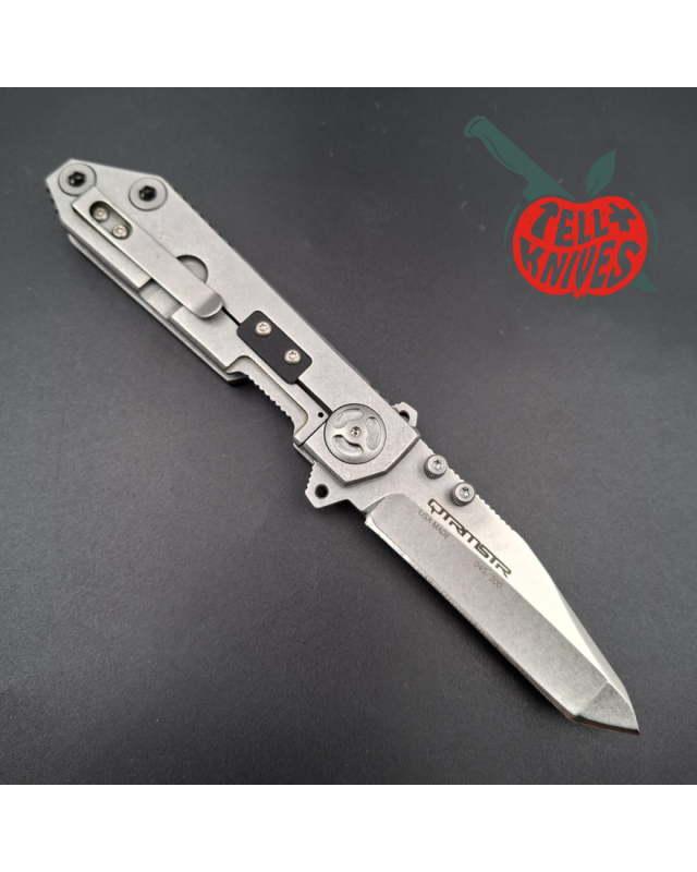 Quartermaster QTR-8 folding knife BD-4P stainless steel stonewash finish black G10 handle framelock